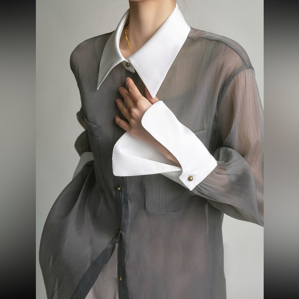 Grey See Through Blouse
